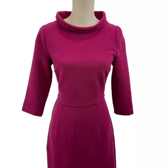 Boden Zoe Berry Pink Ribbed Dress Size 6 3/4 Sleeves Stretchy - Picture 2 of 8